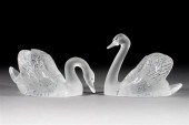 Pair of Lalique etched and par