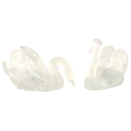 Pair of Lalique Frosted Glass Swans