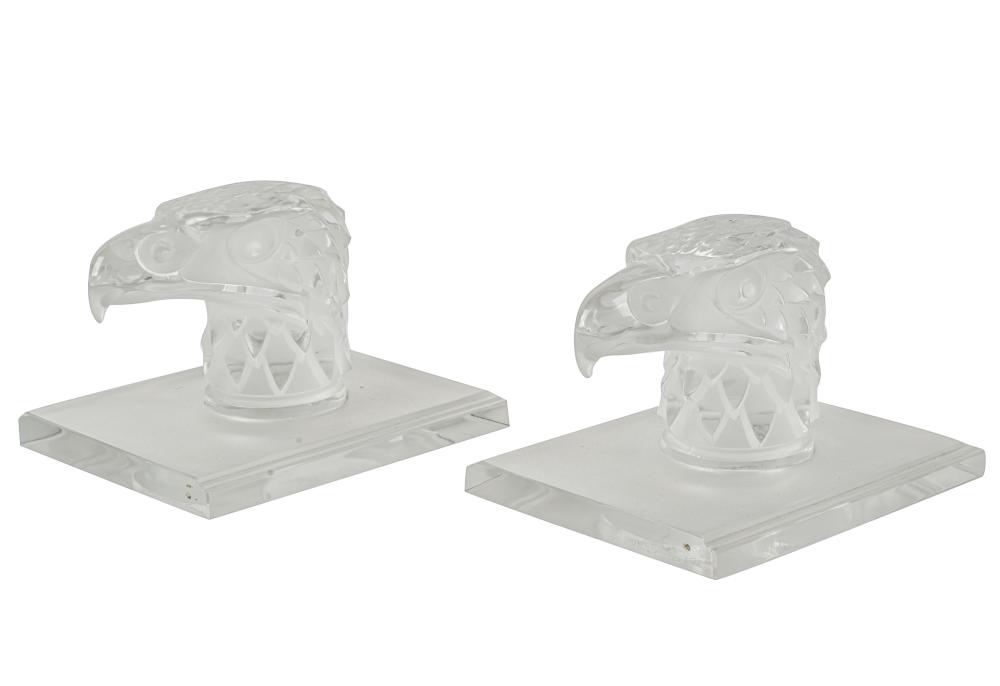 PAIR OF LALIQUE TETE D'AIGLE MASCOT