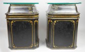 PAIR OF LARGE BLACK & GILT TOL