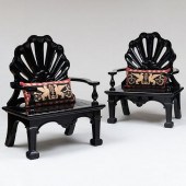 PAIR OF LARGE BLACK LACQUER SH
