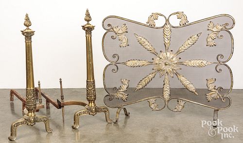 PAIR OF LARGE BRASS ANDIRONS, EARLY