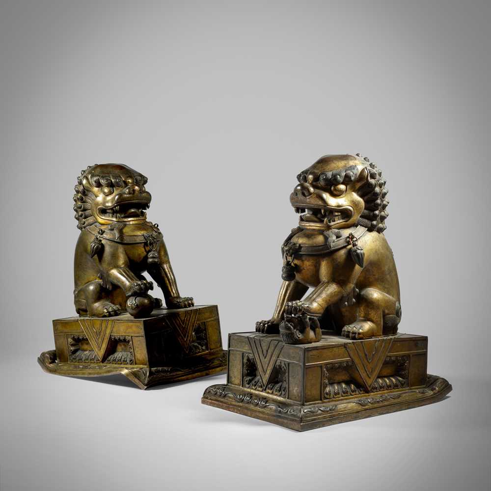 PAIR OF LARGE BRONZE BUDDHIST LIONS