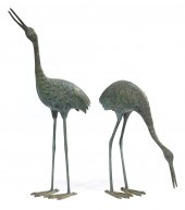 PAIR OF LARGE BRONZE GARDEN FI