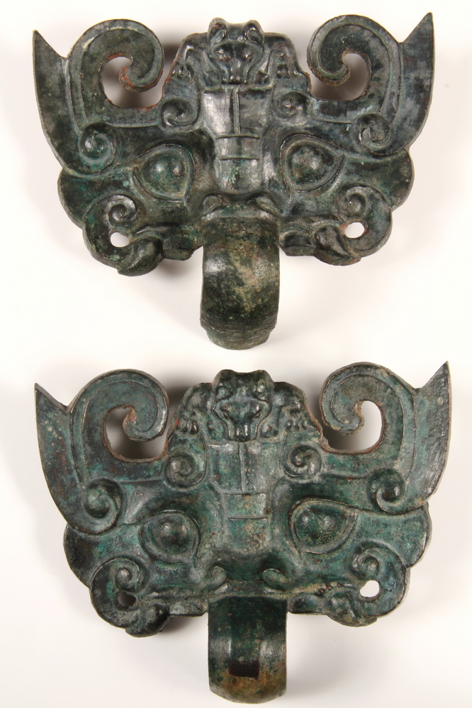 PAIR OF LARGE BRONZE HAN DYNASTY
