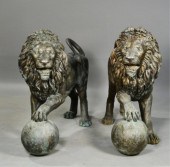PAIR OF LARGE BRONZE LION STAT