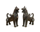 PAIR OF LARGE BRONZE LIONS, MA