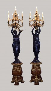PAIR OF LARGE BRONZE MAIDENS W