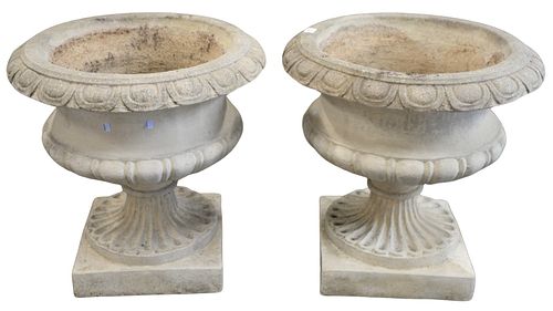 PAIR OF LARGE CEMENT URNS OR