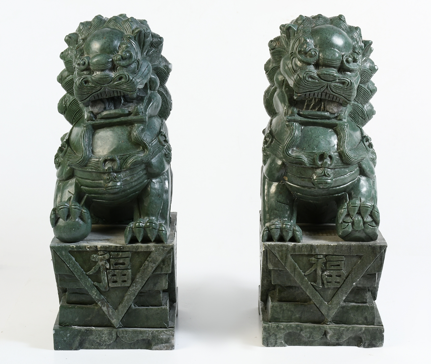PAIR OF LARGE CHINESE SOAPSTONE FOO