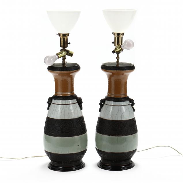 PAIR OF LARGE CHINESE THREE GLAZE