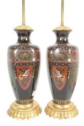 PAIR OF LARGE CLOISONNE HEXAGO