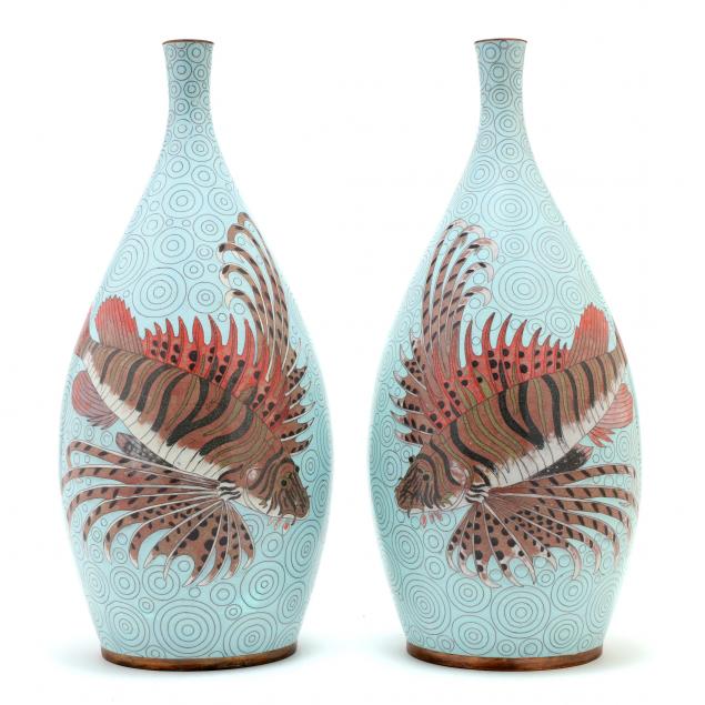 PAIR OF LARGE CLOISONNE VASES,