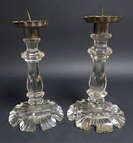 PAIR OF LARGE CUT GLASS PRICKET