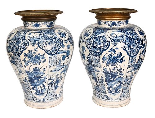 PAIR OF LARGE DELFT BALUSTER VASES,