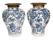 PAIR OF LARGE DELFT BALUSTER V