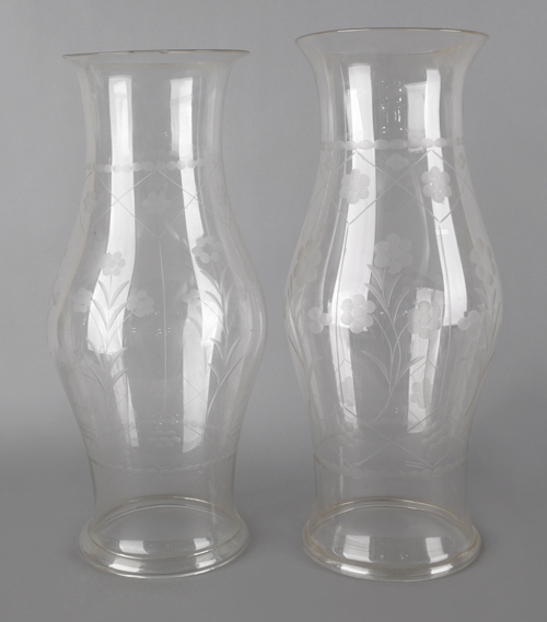 Pair of large etched glass