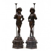 PAIR OF LARGE FIGURAL BRONZE R