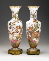 Pair of large French enameled