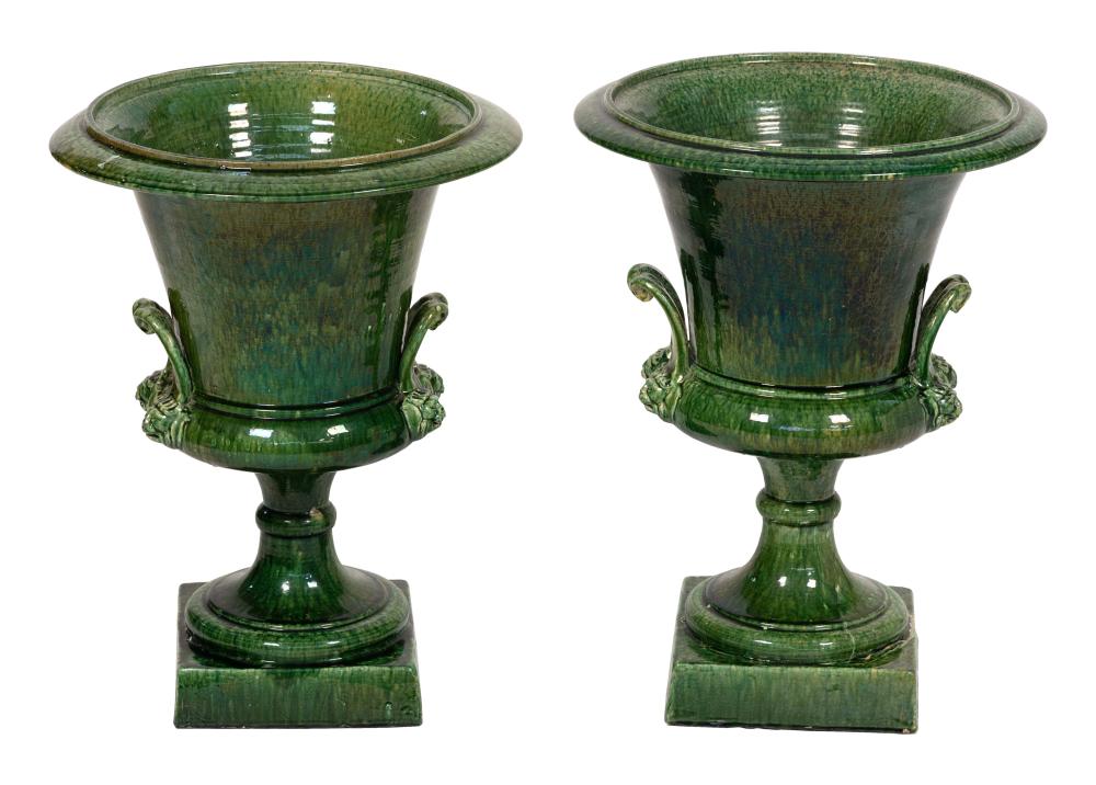 PAIR OF LARGE GREEN CERAMIC