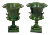 PAIR OF LARGE GREEN CERAMIC GA