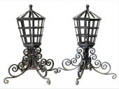 PAIR OF LARGE IRON OUTDOOR LIG
