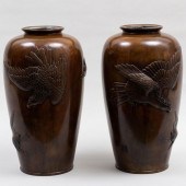 PAIR OF LARGE JAPANESE BRONZE