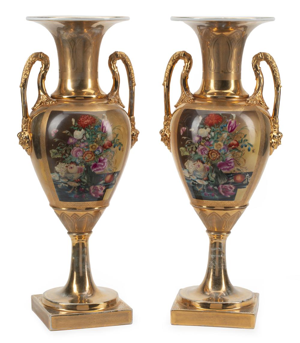 PAIR OF LARGE KPM-STYLE GILT
