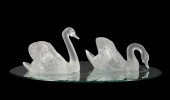 PAIR OF LARGE LALIQUE SWANS ON