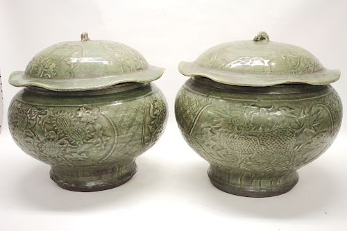 PAIR OF LARGE LONGQUAN-TYPE