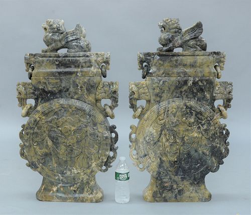 PAIR OF LARGE MOON FLASKS HARDSTONE