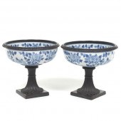 PAIR OF LARGE PATINATED BRONZE