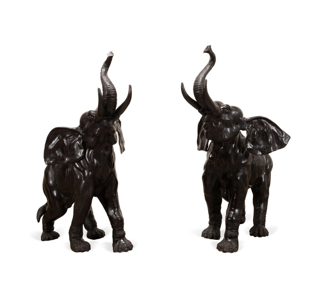 PAIR OF LARGE PATINATED BRONZE