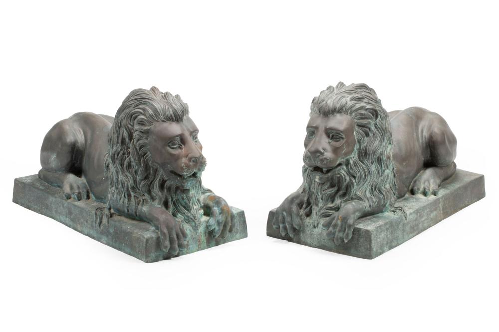 PAIR OF LARGE PATINATED BRONZE