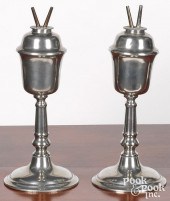 PAIR OF LARGE PEWTER WHALE OIL