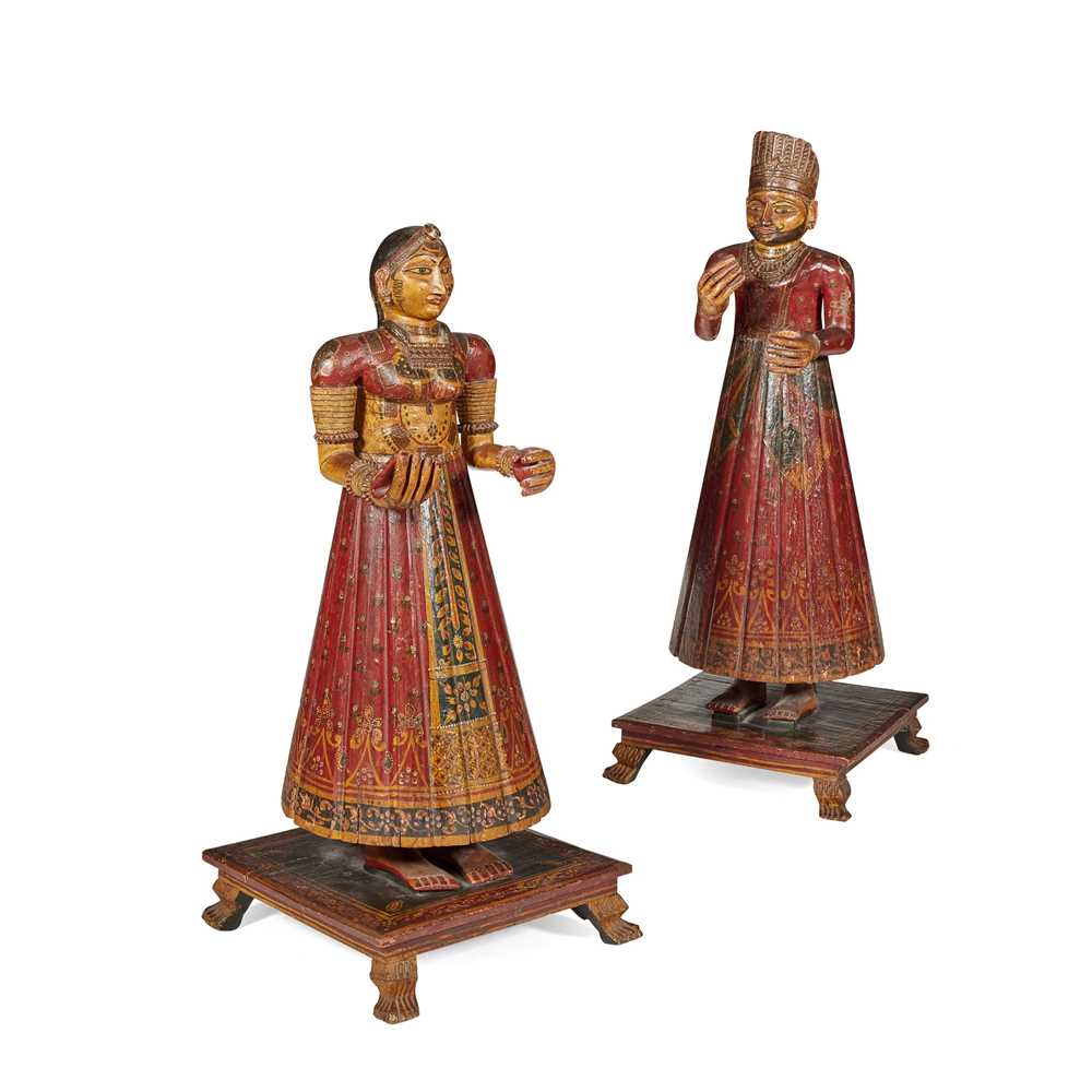 PAIR OF LARGE RAJASTHANI CARVED AND