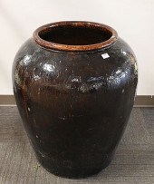 PAIR OF LARGE REDWARE GLAZED O