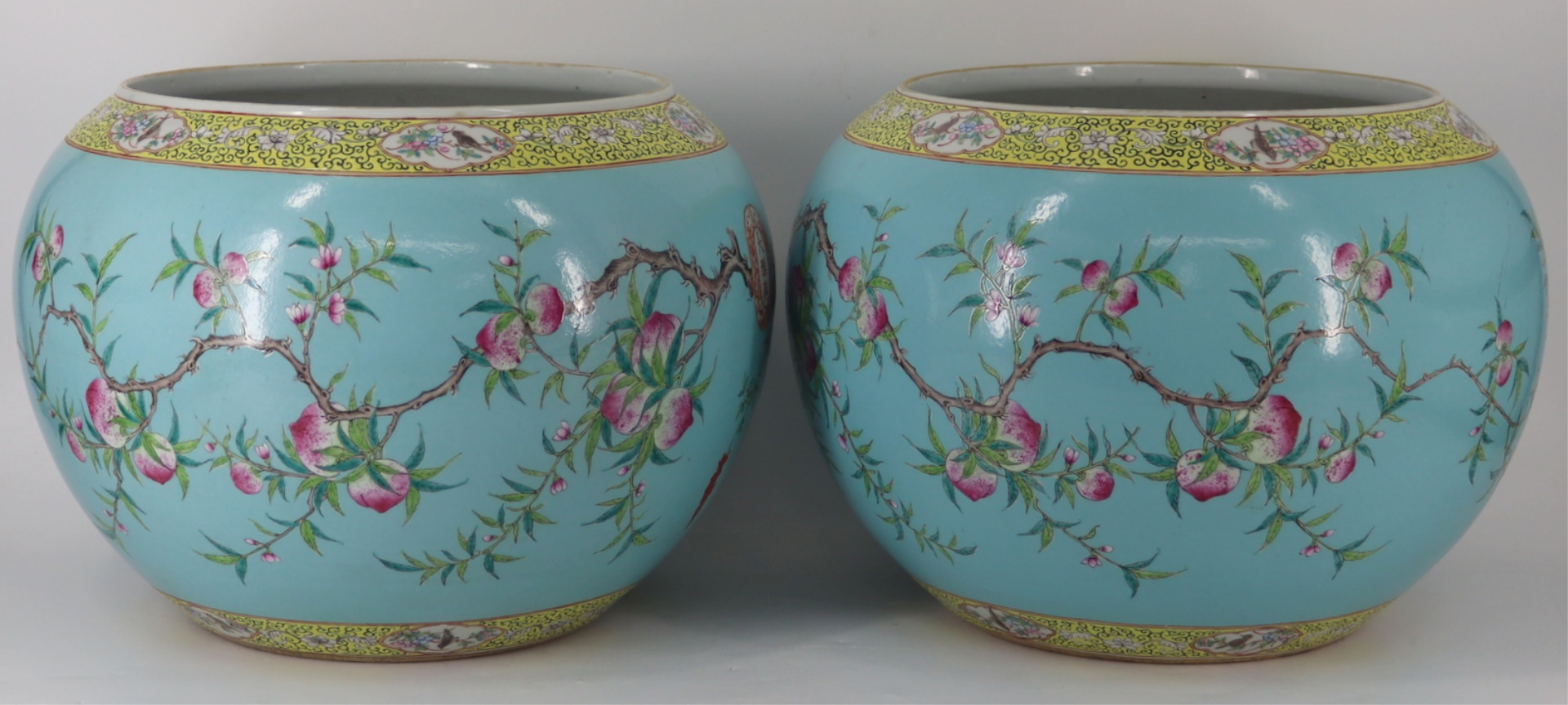 PAIR OF LARGE SIGNED CHINESE ENAMEL