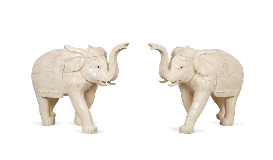 PAIR OF LARGE TESSELLATED BONE