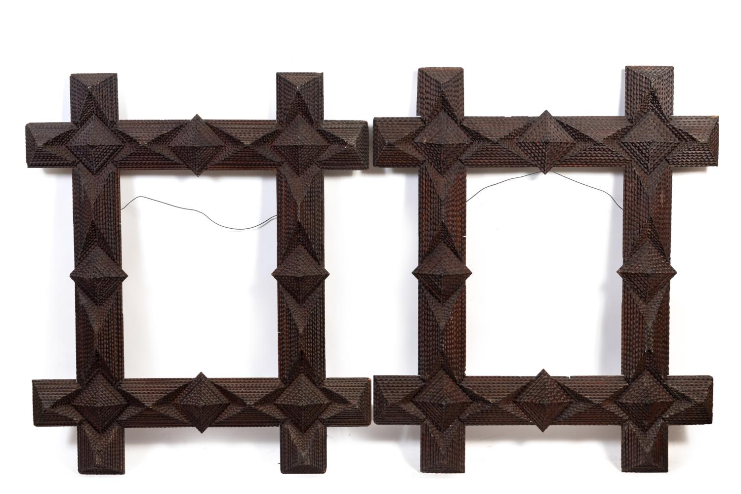 PAIR OF LARGE WOODEN TRAMP ART