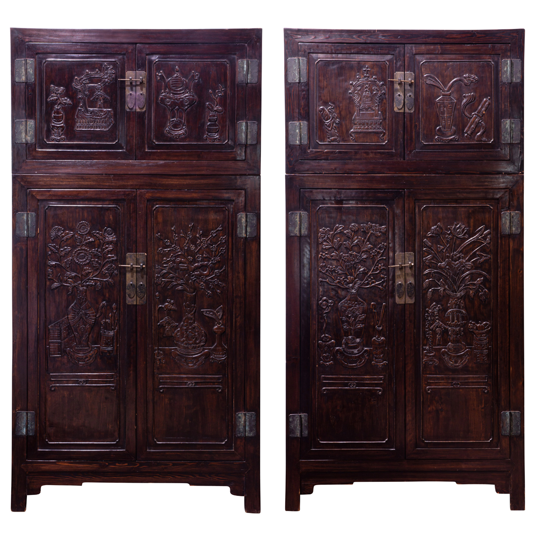 PAIR OF LATE QING ROSEWOOD COMPOUND