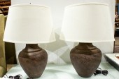 PAIR OF LAVA GLAZED POTTERY TA