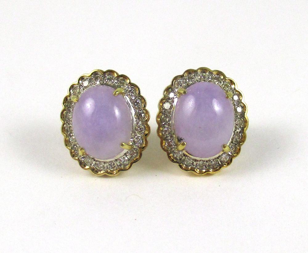 PAIR OF LAVENDER JADE AND DIAMOND