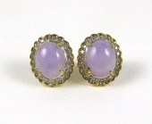 PAIR OF LAVENDER JADE AND DIAM