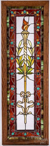 PAIR OF LEADED GLASS WINDOWS,