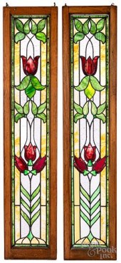 PAIR OF LEADED GLASS WINDOWS,