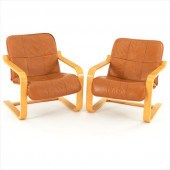 PAIR OF LEATHER ARMCHAIRS BY B
