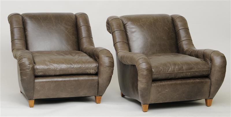 PAIR OF LEATHER UPHOLSTERED