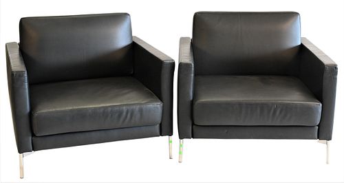 PAIR OF LEATHER UPHOLSTERED KNOLL