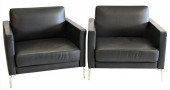 PAIR OF LEATHER UPHOLSTERED KN